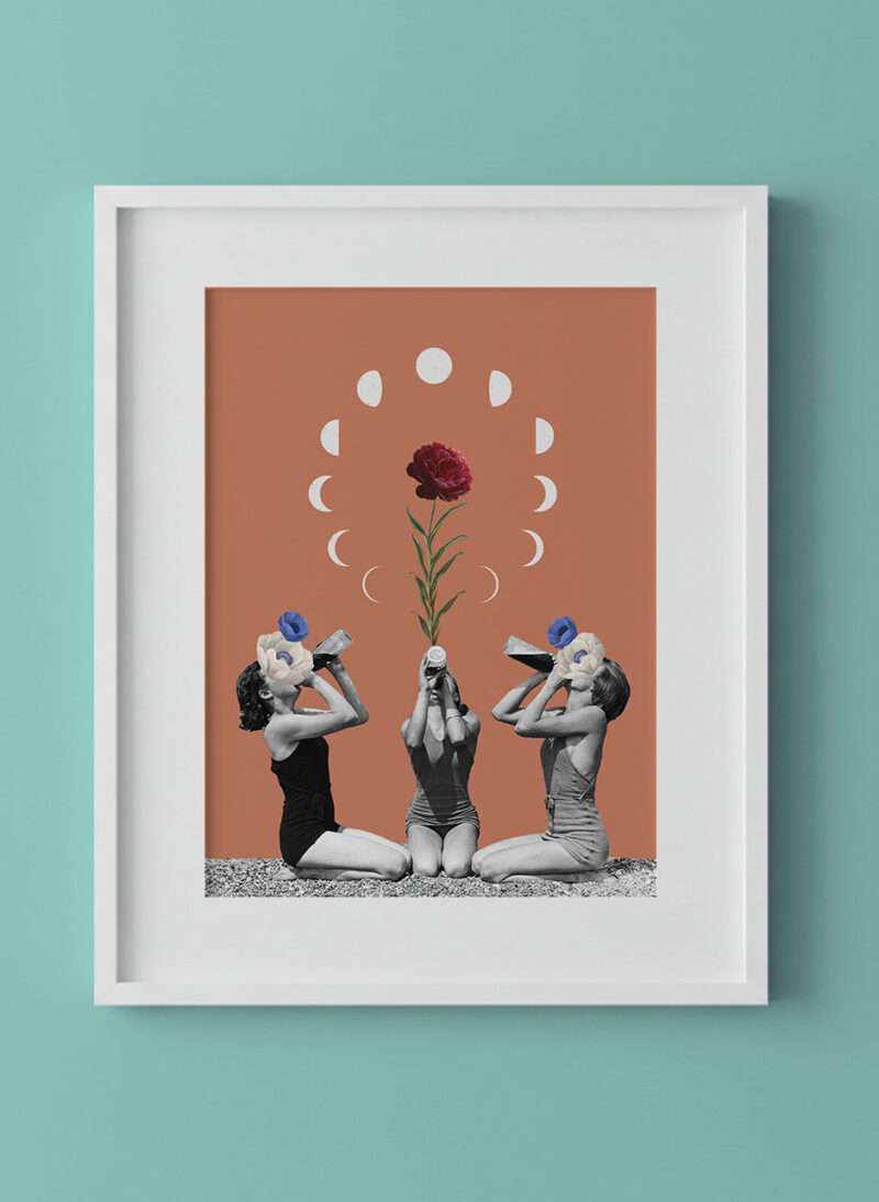 Moon celebration art, framed in a white frame
